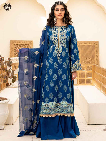 Premium Jacquard Brosha Embroidered Neck With Luxury Bamber Chiffon Embroidered Duppata GJPI2102A2