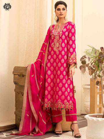 Premium Jacquard Brosha Embroidered Neck With Luxury Bamber Chiffon Embroidered Duppata GJPI2102A3