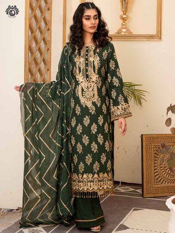 Premium Jacquard Brosha Embroidered Neck With Luxury Bamber Chiffon Embroidered Duppata GJPI2102A12