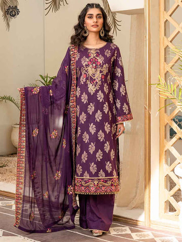 Premium Jacquard Brosha Embroidered Neck With Luxury Bamber Chiffon Embroidered Duppata GJPI2102A7