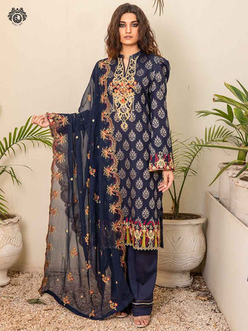 Premium Jacquard Brosha Embroidered Neck With Luxury Bamber Chiffon Embroidered Duppata GJPI2102A8