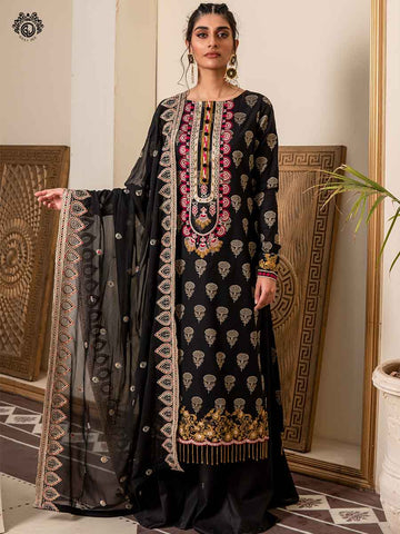 Premium Jacquard Brosha Embroidered Neck With Luxury Bamber Chiffon Embroidered Duppata GJPI2102A11